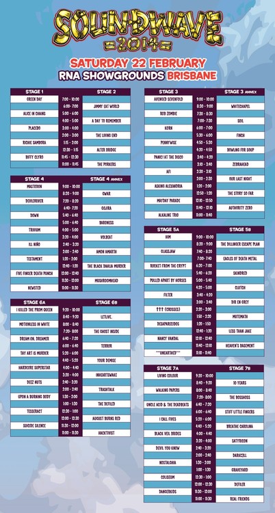 Brisbane & Sydney Soundwave Timetables Are Up! Brisbane & Sydney Soundwave Timetables Are Up!