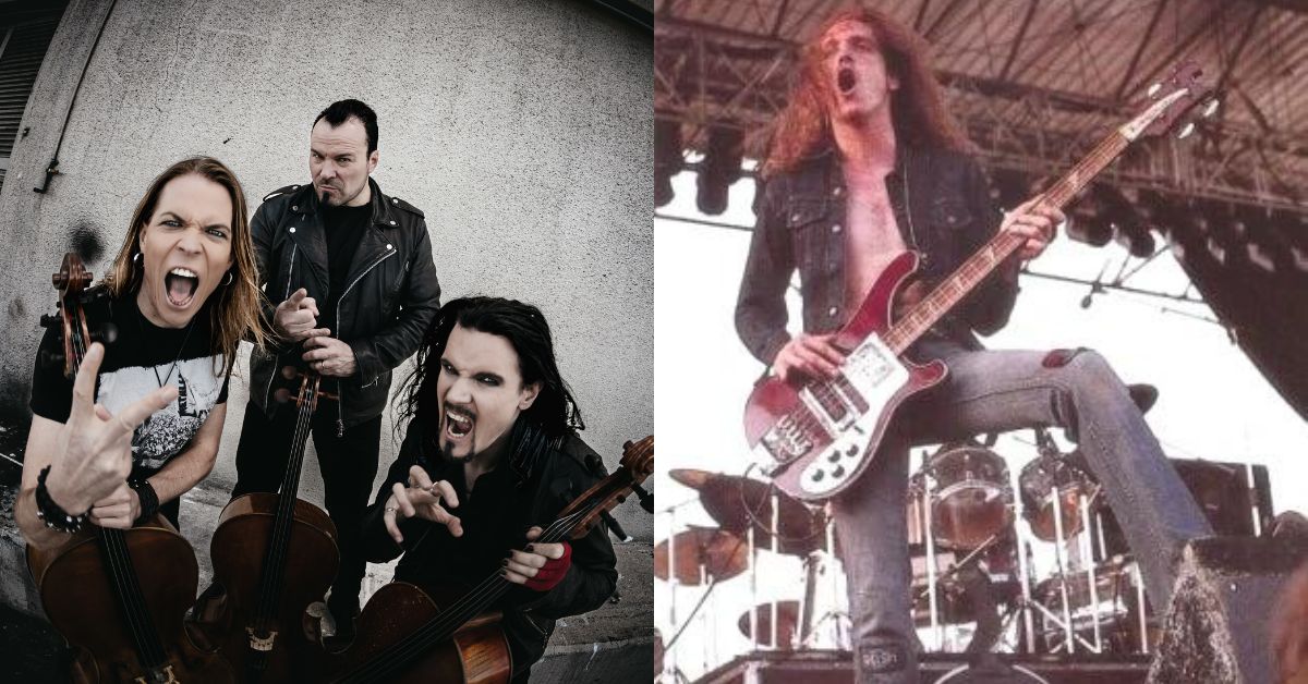 A comp image featuring a photo of Apocalyptica and a photo of Cliff Burton performing live