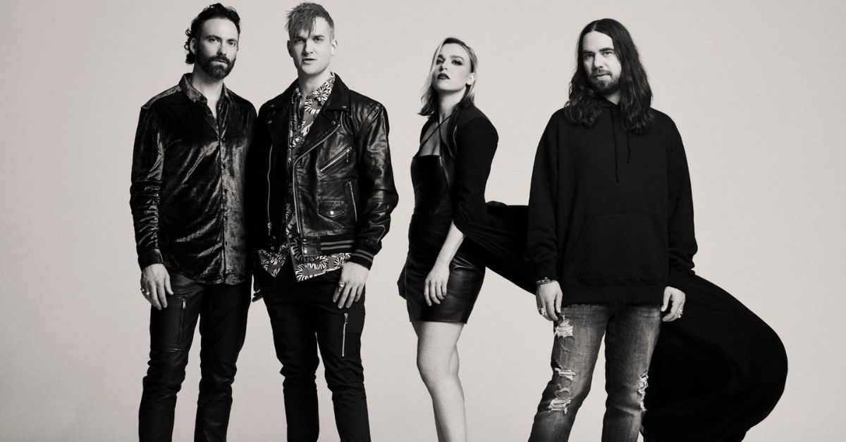 A black and white photo of Halestorm