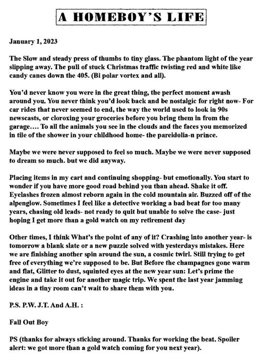 FOB NEWSLETTER 'A HOMEBOYS LIFE'