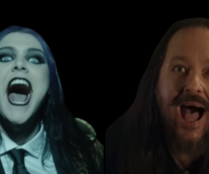 Screenshots of Kim Dracula and Jonathan Davis from the video for 'Seventy Thorns'