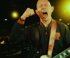 A screenshot from Trivium's video for 'Implore The Darken Sky'