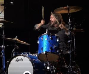 A photo of Dave Grohl playing drums