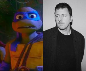 A comp image of the TMNT characters Donatello and Leonardo and Atticus Ross and Trent Reznor