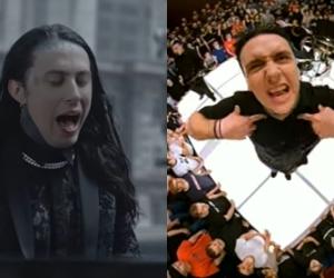A comp image featuring screenshots from Falling In Reverse 'Last Resort (Reimagined)' and Papa Roach 'Last Resort' video clips. 