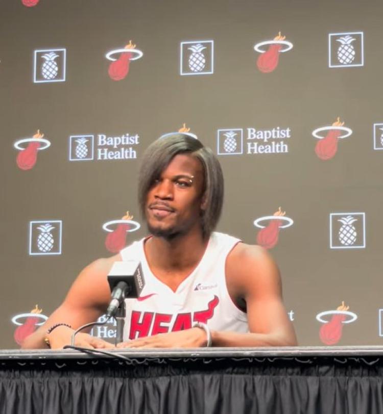 Jimmy Butler at Miami Heat 2023-2024 media day. 